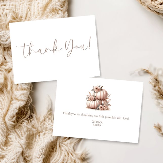 Blush Pink Fall Pumpkin Highland cow Thank you  Card (Creator Uploaded)