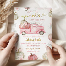 Blush Pink Fall Pumpkin Truck Baby Shower Invitation