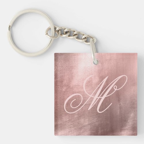 Blush Pink Fancy Monogram Rose Gold Foil Photo Keychain