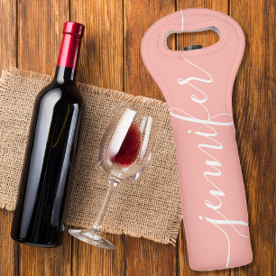 Blush Pink Fancy Script Font Personalized Wine Bag