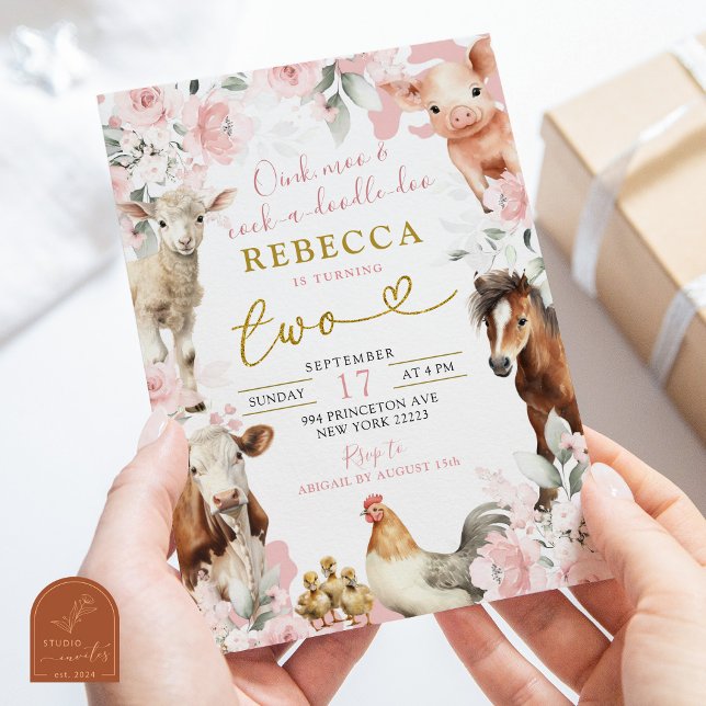 Blush Pink Farm Animal Girl's Any Age Birthday Invitation (Creator Uploaded)