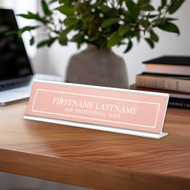 Blush Pink Faux Foil Border Name Title Desk Name Plate (Custom Name Plate for Desk or Office)