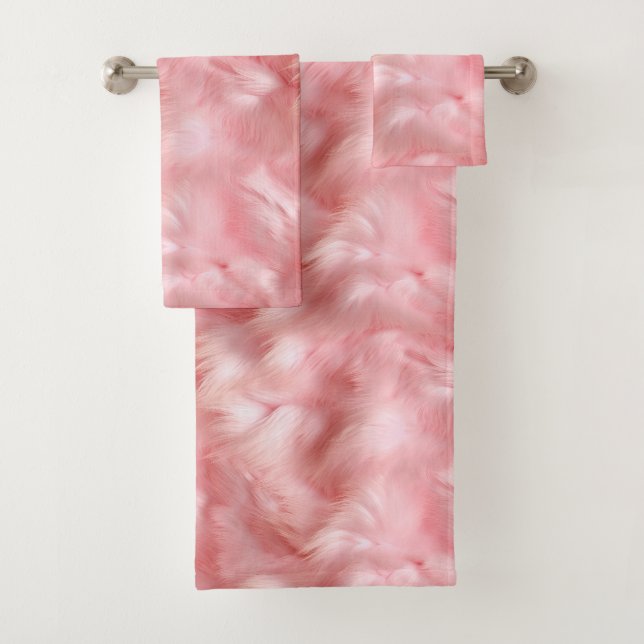 Blush Pink Faux Fur  Bath Towel Set (Insitu)