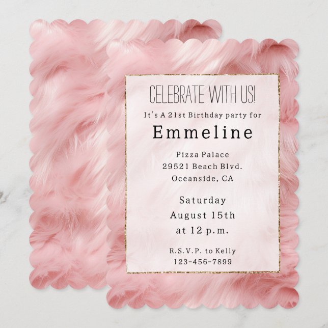 Blush Pink Faux Fur Invitation (Front/Back)