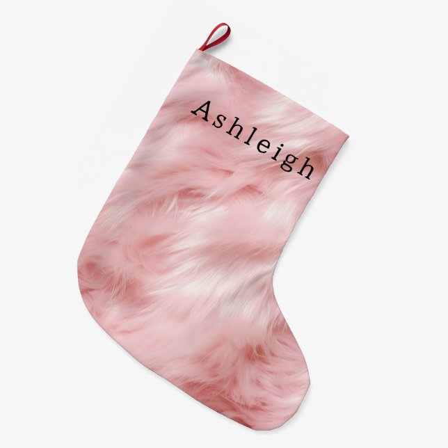 Blush Pink Faux Fur  Large Christmas Stocking (Front (Hanging))