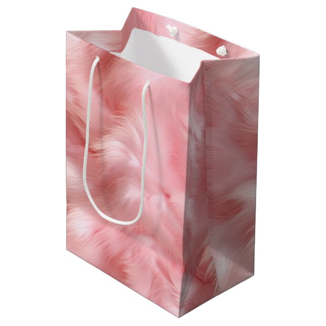 Blush Pink Faux Fur Medium Gift Bag (Front Angled)