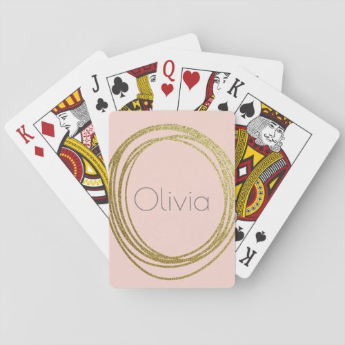 Blush Pink Faux Gold Abstract Circle Design Name Poker Cards