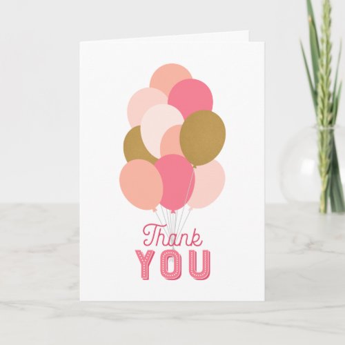 Blush Pink Faux Gold Balloons Thank You Card