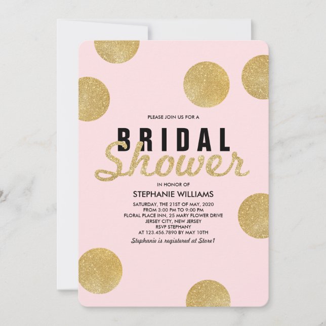 Blush Pink Faux Gold Glitter Bridal Shower Invite (Front)