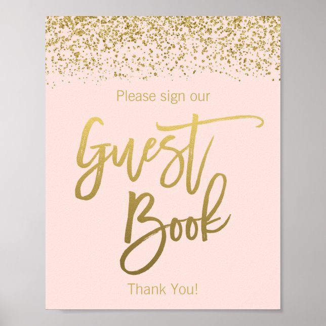 Blush Pink Faux Gold Glitter Guest Book Sign (Front)
