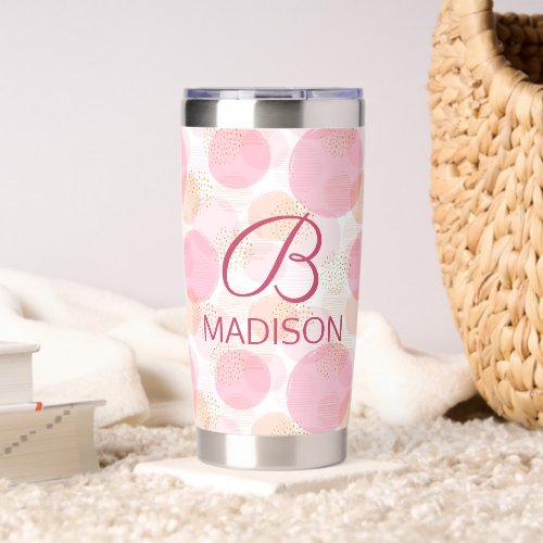 Blush Pink Faux Gold Glitter Monogram Name Insulated Tumbler