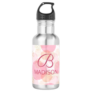 Blush Pink Faux Gold Glitter Monogram Name Stainless Steel Water Bottle