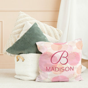 Blush Pink Faux Gold Glitter Monogram Name Throw Pillow