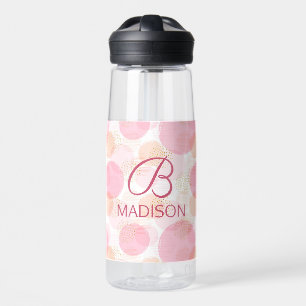 Blush Pink Faux Gold Glitter Monogram Name Water Bottle