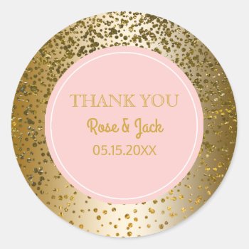 Blush Pink Faux Gold Glitter Wedding Favor Classic Round Sticker by angela65 at Zazzle