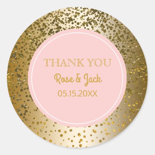 Blush Pink Faux Gold Glitter Wedding Favor Classic Round Sticker