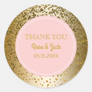 Blush Pink Faux Gold Glitter Wedding Favor Classic Round Sticker