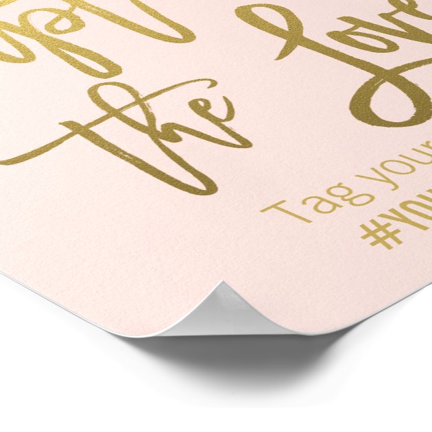 Blush Pink Faux Gold Glitter Wedding Hashtag Sign Poster