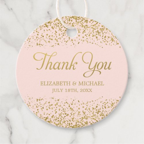 Blush Pink Faux Gold Glitter Wedding Thank You Favor Tags