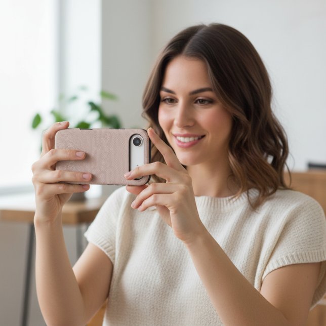 Blush Pink Faux Leather Look Monogrammed Case-Mate iPhone Case (Creator Uploaded)