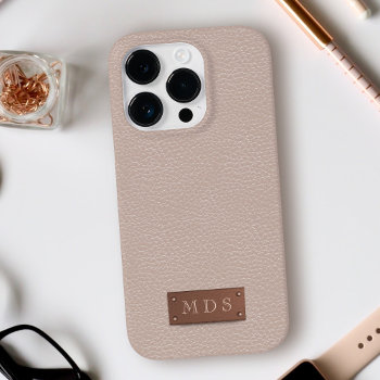 Blush Pink Faux Leather Rose Gold Monogram Case-mate Iphone 14 Pro Case by mothersdaisy at Zazzle