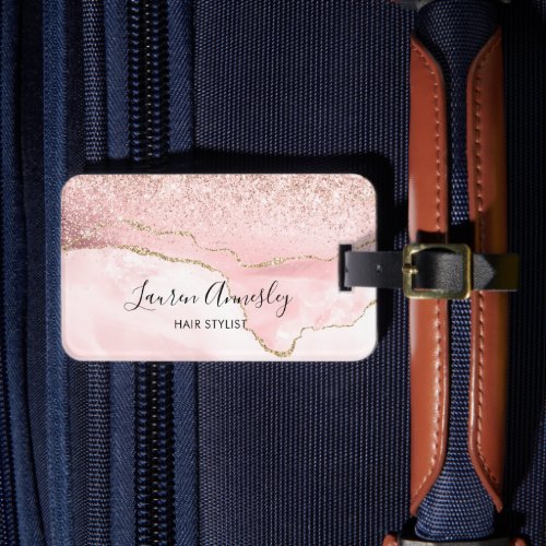 Blush Pink Faux Marble Agate Personalized Luggage Tag