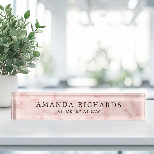 Blush pink faux marble desk name plate