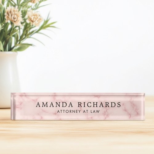 Blush pink faux marble desk name plate