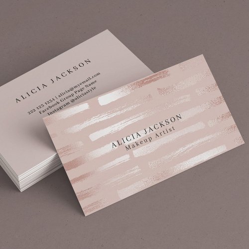 Blush Pink Faux Rose Gold Elegant Makeup Artist Business Card