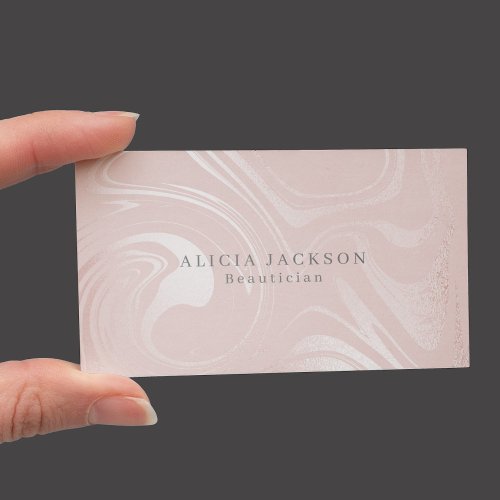 Blush Pink Faux Silver Marble Elegant Beautician Business Card