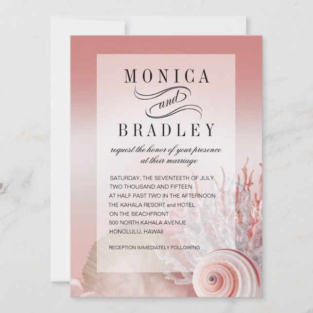 Blush Pink Faux Vellum Overlay Beach Wedding Invitation (Front)