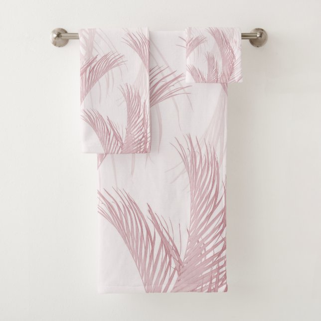 Blush Pink Feather Palm Bliss 1 Bath Towel Set (Insitu)