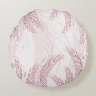 Blush Pink Feather Palm Bliss 1 Round Pillow