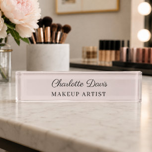 Blush pink female women name title business desk name plate