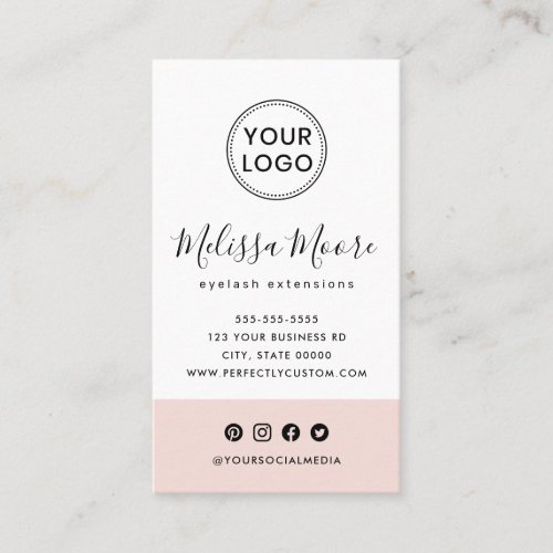 Blush pink feminine custom logo social media business card