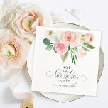 Blush Pink Feminine Floral 80th Birthday Party Napkins<br><div class="desc">Pretty and feminine, this 80th birthday party napkin has a soft color scheme of blush pink and white. A beautiful bouquet of watercolor roses highlights the top of the design with feminine appeal. The word "birthday" is spelled out with a whimsical calligraphy typeface that is utterly charming. Personalize the text...</div>