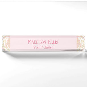 Blush Pink Feminine Floral Art Nouveau Elegant Desk Name Plate