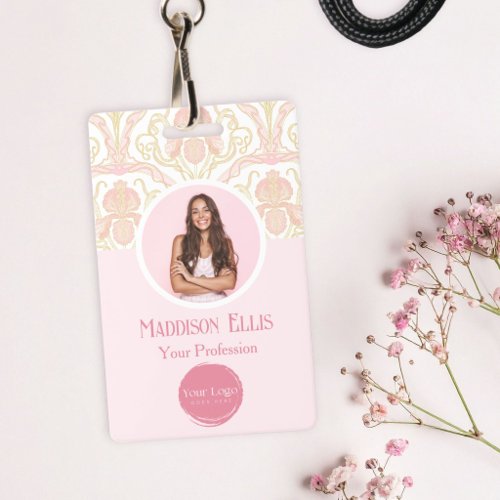 Blush Pink Feminine Floral Art Nouveau Employee Badge