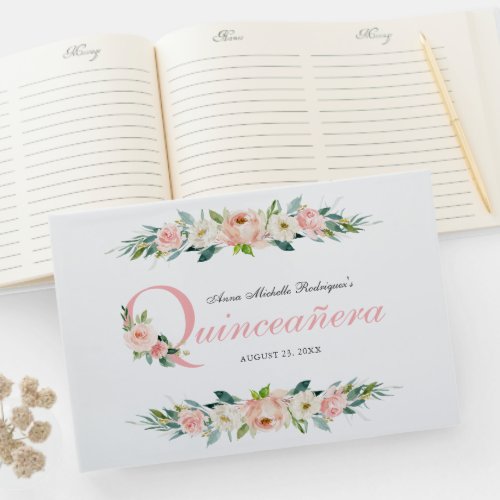 Blush Pink Feminine Floral Quinceanera Guest Book