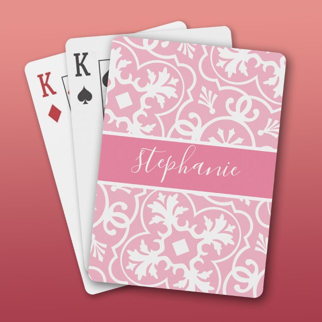 Blush Pink feminine geometric Pattern Script Name Poker Cards (Custom Playing Cards)