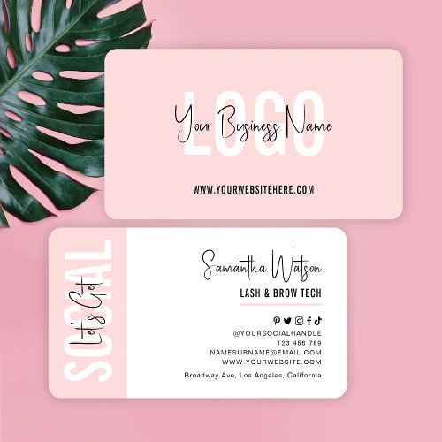 Blush Pink Feminine Minimalist Nails Beauty Salon Business Card