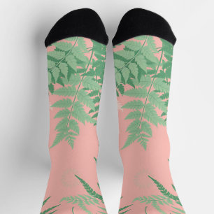 Blush Pink Fern Leaf Botanical Sage Green Modern  Socks