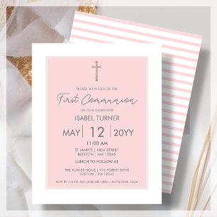 Blush Pink   First Communion Budget Invitation