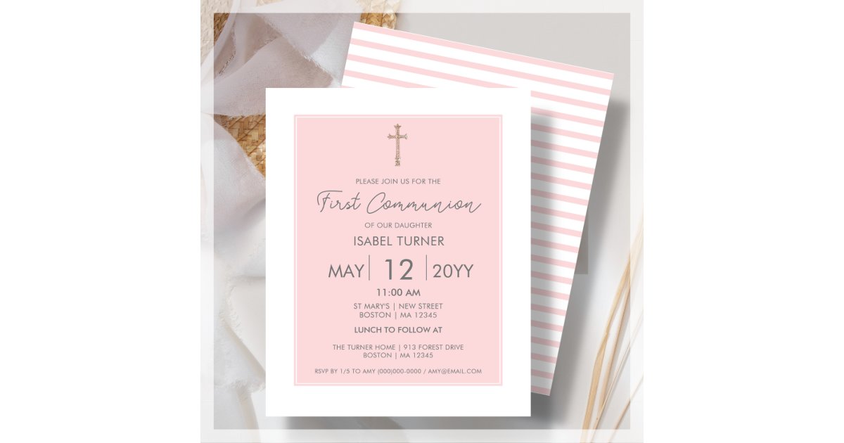 Blush Pink | First Communion Budget Invitation | Zazzle