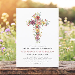 Blush Pink First Holy Communion Rose Greenery Invitation