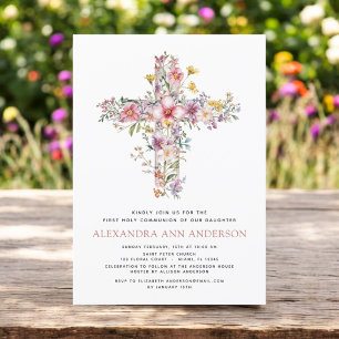 Blush Pink First Holy Communion Rose Greenery Invitation