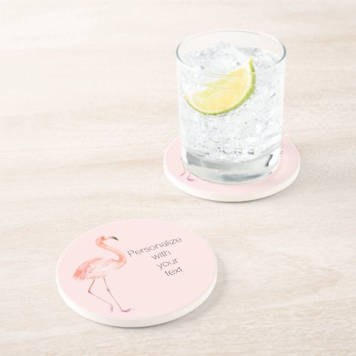 Blush Pink Flamingo Personalized   Coaster