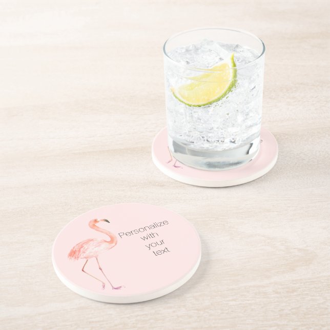 Blush Pink Flamingo Personalized   Coaster (Side)
