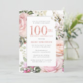 Blush Pink Floral 100th Birthday Party Invitation (Standing Front)