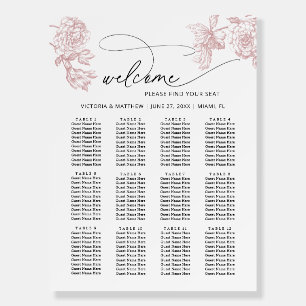 Blush Pink Floral 12 Table Wedding Seating Chart Foam Board